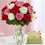 Send Pineapple Cake & 18 Multicolor Roses In A Vase Flowers & Cakes to Srirangapatna Send Pineapple Cake & 18 Multicolor Roses In A Vase Flowers & Cakes to Srirangapatna