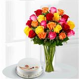 Send Multicolor Roses Vase & Vanilla Cake 1Kg Gift Hampers to Khambhat Send Multicolor Roses Vase & Vanilla Cake 1Kg Gift Hampers to Khambhat