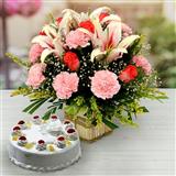 Send Mixed Flower Basket & Pineapple Cake 1Kg Gift Hampers to Sangrur Send Mixed Flower Basket & Pineapple Cake 1Kg Gift Hampers to Sangrur