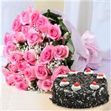 Send Pink Roses Bouquet & Black Forest Cake Combo Gift Hampers to Bhuj Send Pink Roses Bouquet & Black Forest Cake Combo Gift Hampers to Bhuj