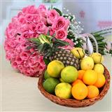 Send 50 Pink Roses With Mixed Fruit Basket Flowers & Fruits to Jhunjhunu Send 50 Pink Roses With Mixed Fruit Basket Flowers & Fruits to Jhunjhunu