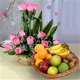 Send 18 Pink Roses & Mixed Fruit Basket Gift Hampers to Bhuj Send 18 Pink Roses & Mixed Fruit Basket Gift Hampers to Bhuj