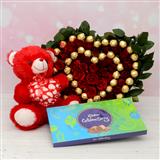 Send Cadbury Celebration & Love Teddy With Heart Shape Arrangement Flower Hampers to Jhabua Send Cadbury Celebration & Love Teddy With Heart Shape Arrangement Flower Hampers to Jhabua