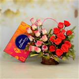 Send Basket of Lovely Roses with Celebrations Flowers & Chocolates to Dwarka Send Basket of Lovely Roses with Celebrations Flowers & Chocolates to Dwarka