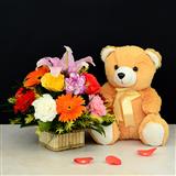 Send Neat Flower Basket with Teddy Flowers & Teddies to Bhavnagar Send Neat Flower Basket with Teddy Flowers & Teddies to Bhavnagar