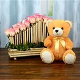 Send Decorated Rose Basket With Cute Teddy Flowers & Teddies to Sunav Send Decorated Rose Basket With Cute Teddy Flowers & Teddies to Sunav