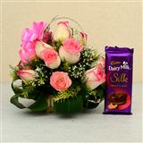 Send Desina Rose Basket With Dairy Milk Flowers & Chocolates to Jehanabad Send Desina Rose Basket With Dairy Milk Flowers & Chocolates to Jehanabad