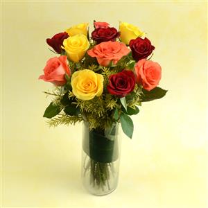 Colorful Roses Arranged in a Vase