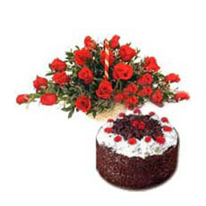  Send 1/2 kg Black Forest + 24 Red Roses Mumbai 