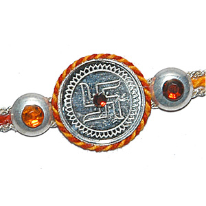 Send Silver Swastik Rakhi to India Send Silver Swastik Rakhi to India