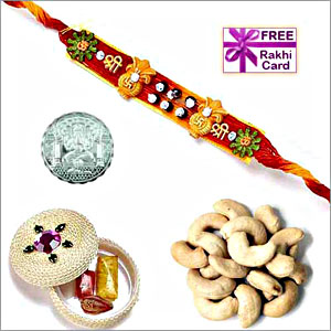  Ethnic Rakhi with 50 grams Cashews and Free Silver Coin 