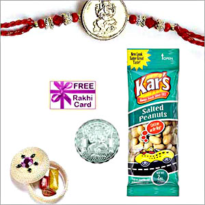  22K Gold Plated Rakhi with 50 grams Peanuts and Free Silver Coin  