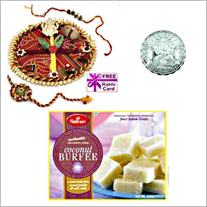  COCONUT BURFEE, Rakhi Thali , Free Silver Coin 