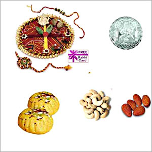  Rakhi Thali with 1 LB Kesar Peda and 1 LB Assorted Dryfruits 