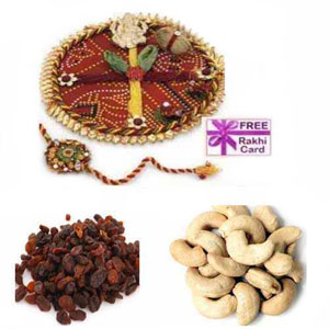  Rakhi Thali with One Rakhi and 200 Gms. of Cashew Nutsand 200 Gms. of Raisins  