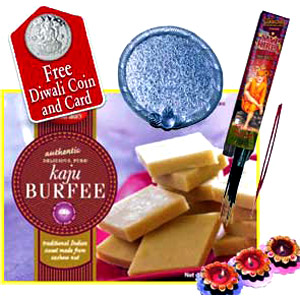  Diwali Wishes With Kaju Barfee and Puja Material 
