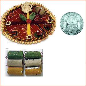  Bhai Dooj Thali with 2 LB Assorted Rolls with Free Bhai Dooj Thali and Free Silver Coin 
