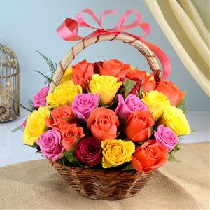 Send 25 multicolour Rose Basket to Hyderabad