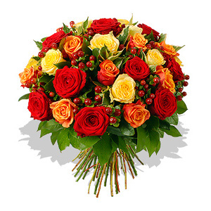  35 Orange Red And Yellow Roses 