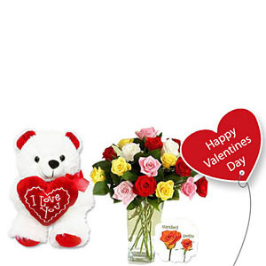  I Love You Bear with Assorted Roses 