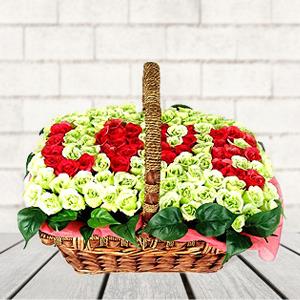 White N Red Rose Basket