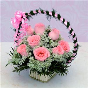 Basket of Pink Roses N Fillers