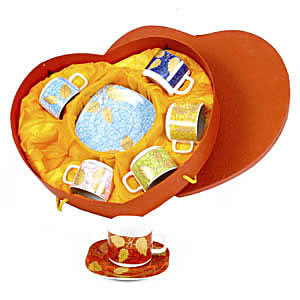  Textured Tea Set- 12 Pc Tea Set In heart shaped Box 