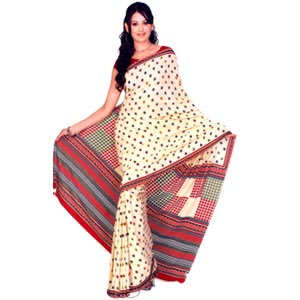  Send Off-white Printed Chiffon Saree Mumbai 