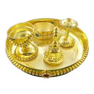 Send Golden Puja Thali Hamper to Delhi