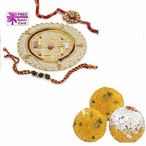  Send Rakhi Thali with 225 grams Boondi Ladoo USA 