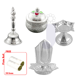  Send Puja Essential Silver Hamper Mumbai 