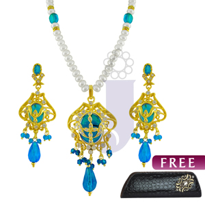 Send Blue Stone Pendent Set to Hyderabad