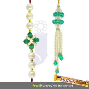 Send Green Beads Pearl Hamper Rakhis to India