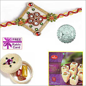 Send Rakhi with Mega Haldiram Soan Papadi and Free Silver Coin(USA) to USA