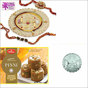  Rakhi Thali with Haldiram PINNI and Free Silver Coin 