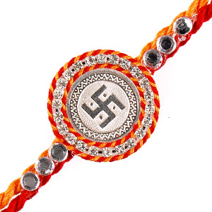 Send Swastik Silver Rakhi to India Send Swastik Silver Rakhi to India