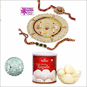  Rakhi Thali with Haldiram Rasgulla and Free Silver Coin(Canada) 