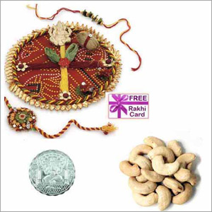  Rakhi Thali with 200 Grams Cashews and Free Silver Coin
 