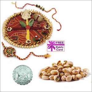  Rakhi Thali with 200 Grams Pistachios and Free Silver Coin
 