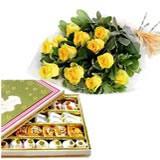 Assorted Sweets with Roses to India