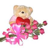 Send Teddy with heart with 12 Roses to all destinations in India