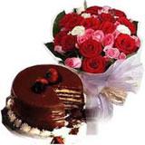18 Roses and 1 Kg chocolate cake