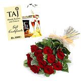 Send 12 Roses with Taj Gift Voucher to India