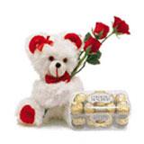 Send Teddy with Roses and Rocher  to India