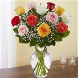 12 Mixed Roses in Vase
