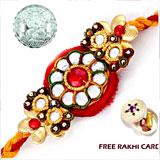 Send Zardosi 10 Diamond Flower Rakhi with Free Silver Coin to Usa