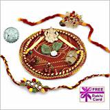 Decorative Red Thali with Free Silver Coin