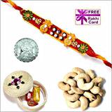 Send Ethnic Rakhi with 50 grams Cashews and Free Silver Coin to Usa