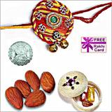 Send Ethnic Rakhi with 50 grams Almonds and Free Silver Coin to Usa