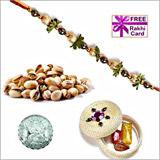 Send Ethnic Rakhi with 50 grams Pistachios and Free Silver Coin to Usa